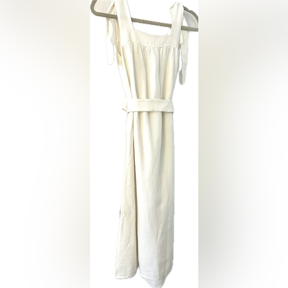 Emerson Fry Izzy Linen Lined Midi Dress w/ Bow Straps and Pockets in Salt/White - Picture 7 of 8